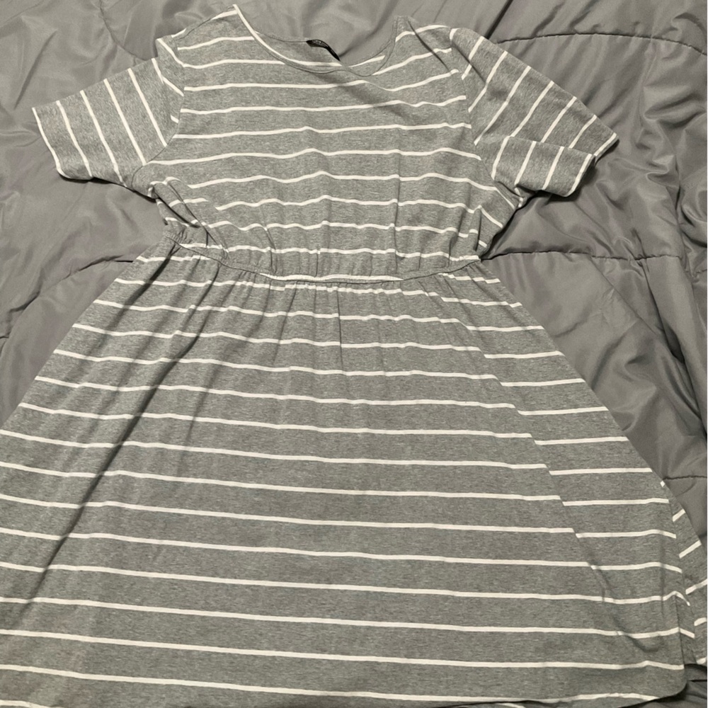 SHEIN Gray and White Striped Casual Dress